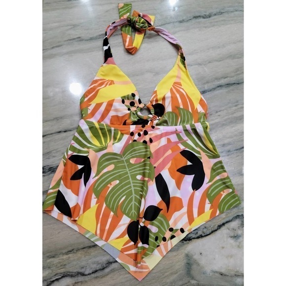 Bar III Ring Tie Halter Tankini Top Tropical Small NWT - Picture 1 of 7